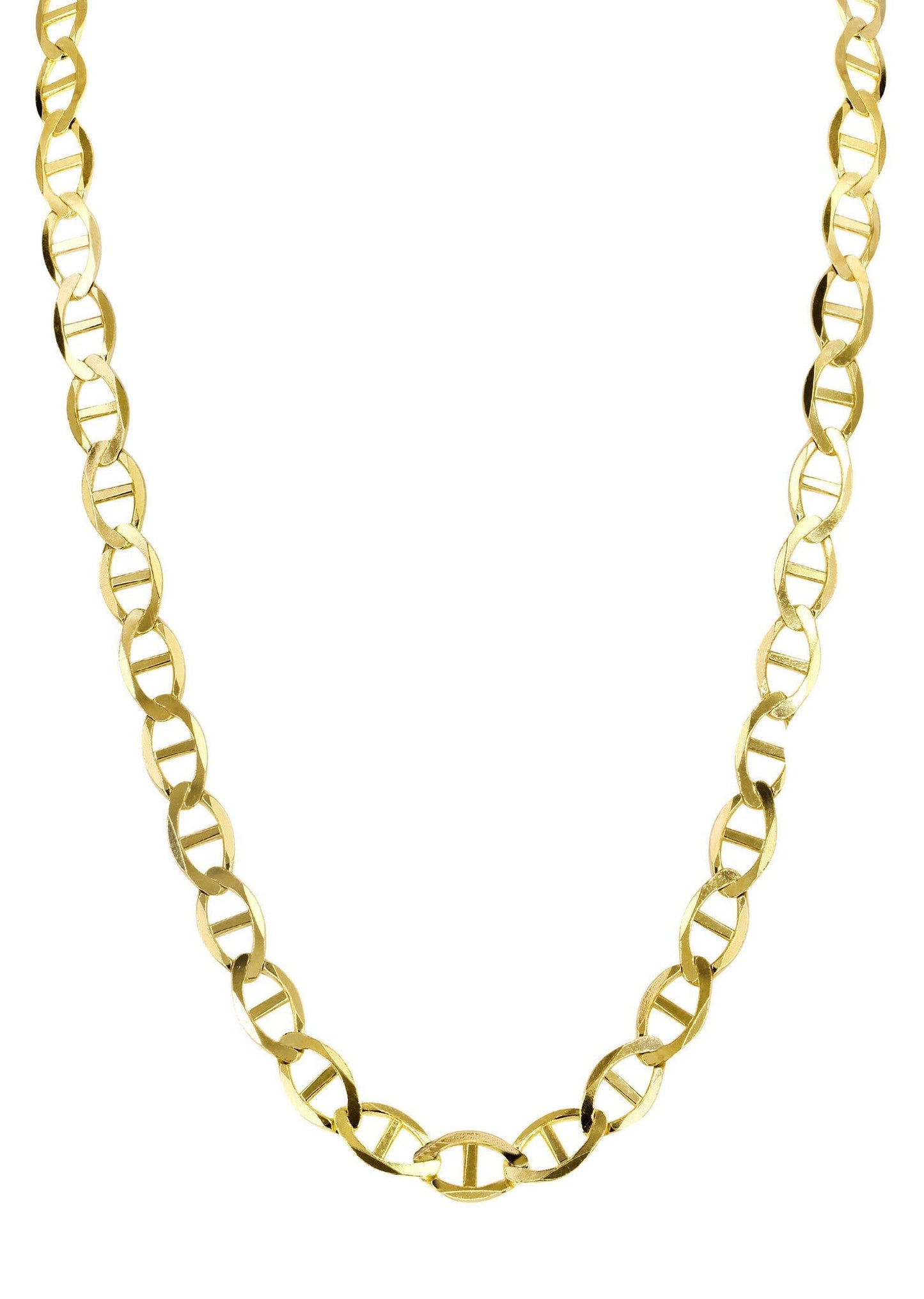 10K Yellow Gold Solid Mariner Chain, front view on white background