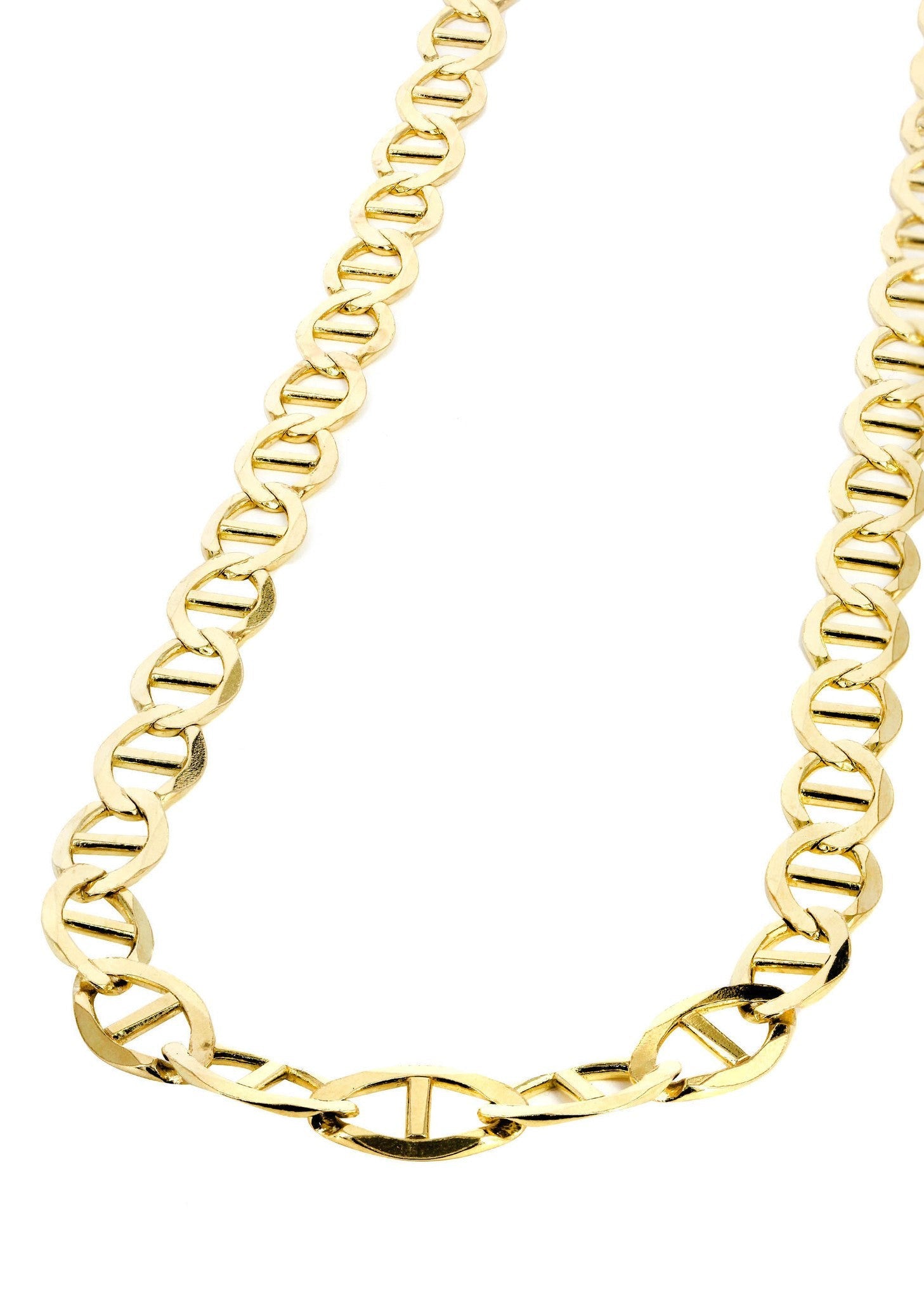 10K Yellow Gold Solid Mariner Chain, full-length view