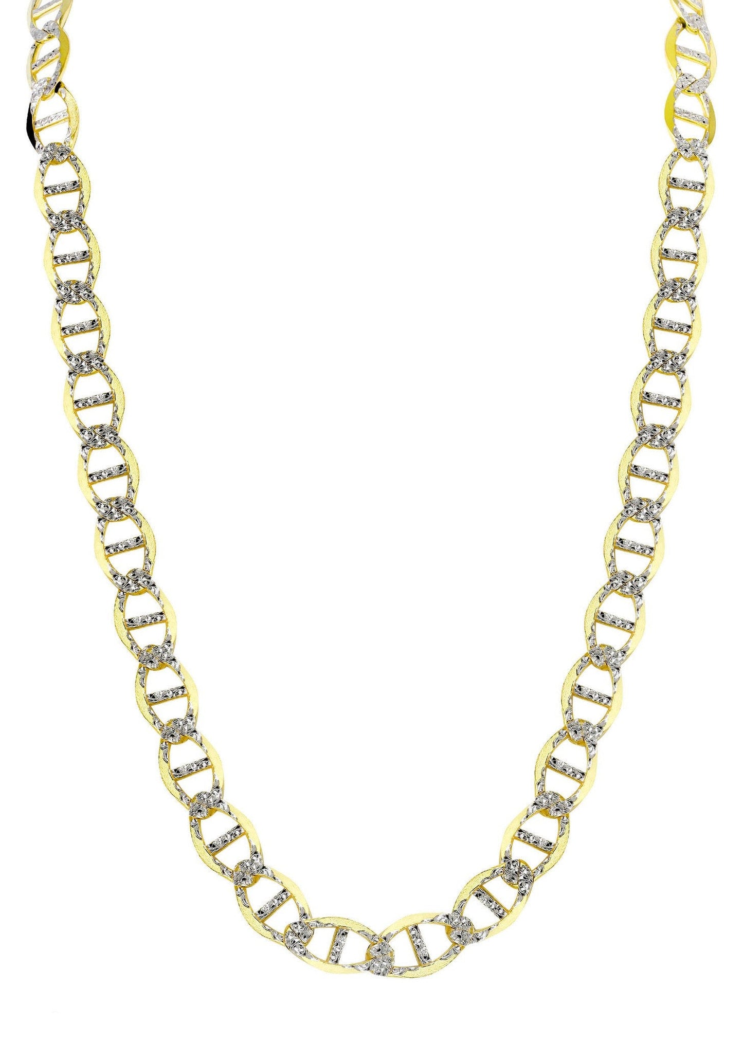 10K Yellow Gold Solid Diamond-Cut Mariner Chain, front view on white background
