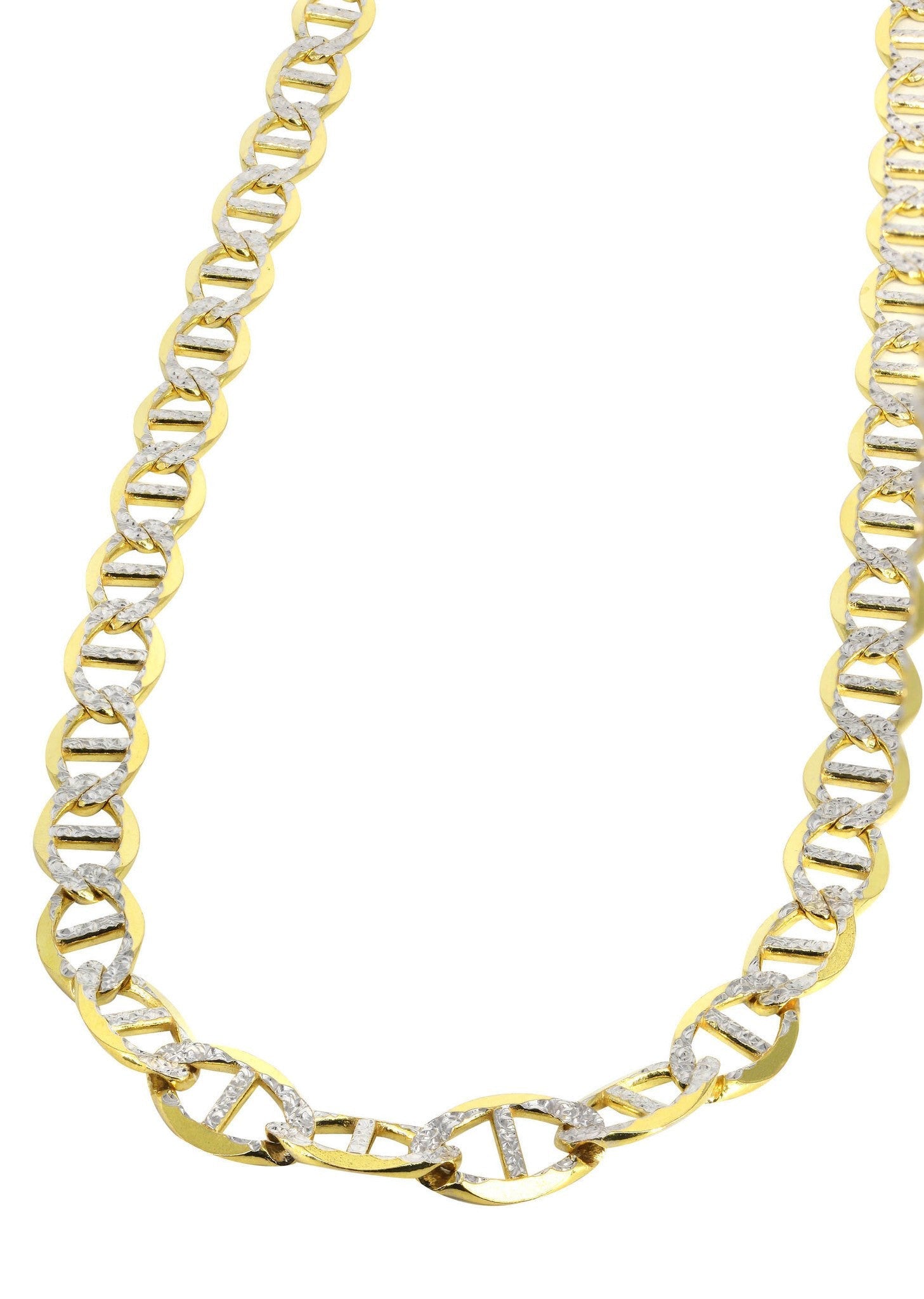 10K Yellow Gold Solid Diamond-Cut Mariner Chain, full-length view